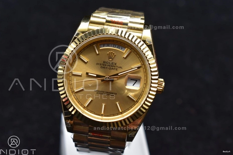President Weight 904L V Stick YG Steel 731 YG 40 ZipUp Markers DayDate JDF on Gain Bracelet Dial A2836 0711